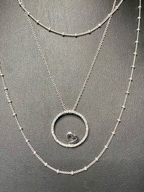 Vintage 925 Sterling Silver Layered Heart Necklace Two Vintage Pieces